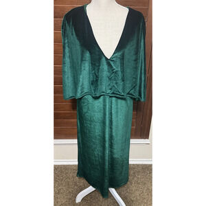 Green Velvet Dress Cape Sleeve formal holiday sz XXL US 18 Midi Cocktail Party